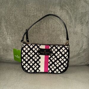 Kate Spade Black and White Shoulder Bag with Pink Stripe